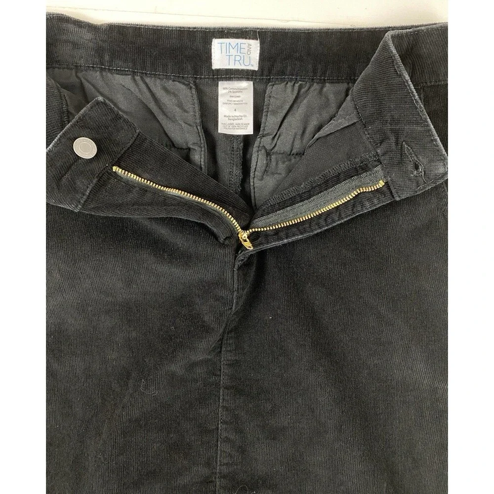 Time & Tru Black Corduroy Midi Skirt Size 4 Dark Academia Goth Romantic Grunge